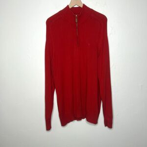 Palm Beach Golf Mens Pullover Sweater‎ XXL Red Cotton Quarter Zip Preppy Crest